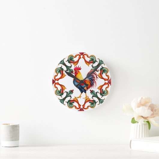 Farbenfroh, mediterran, mosaik, hirngeflecht, voge runde wanduhr (Zuhause)