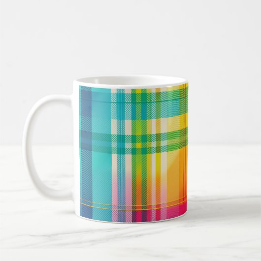 Farbenfroh, mehrfarbig, Kariert rosa, gelb blau Kaffeetasse (Links)