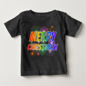 Farbenfroh "MERRY CHRISTMAS!" + Feuerwerk Muster B Baby T-shirt (Vorderseite)