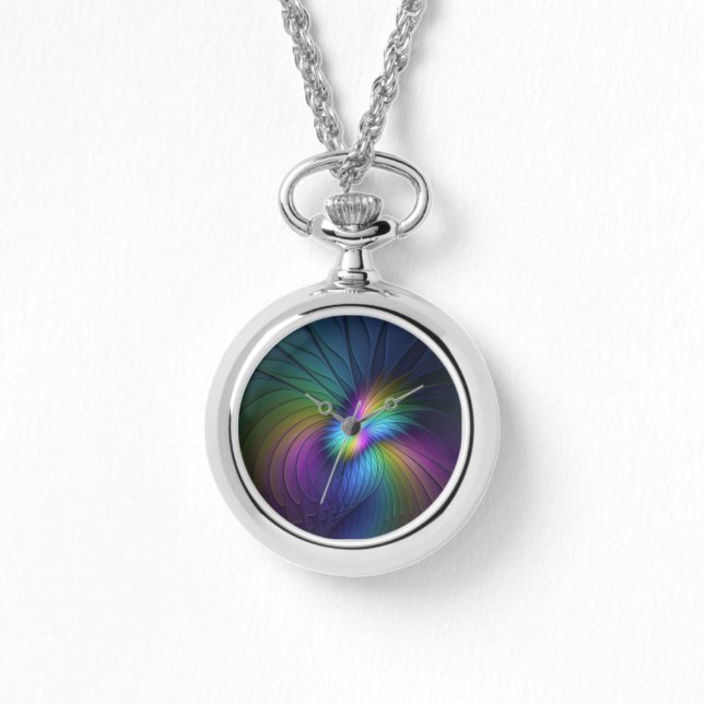 Farbenfroh mit blauem, modernem Abstraktem Fraktal Armbanduhr (Vorderseite)