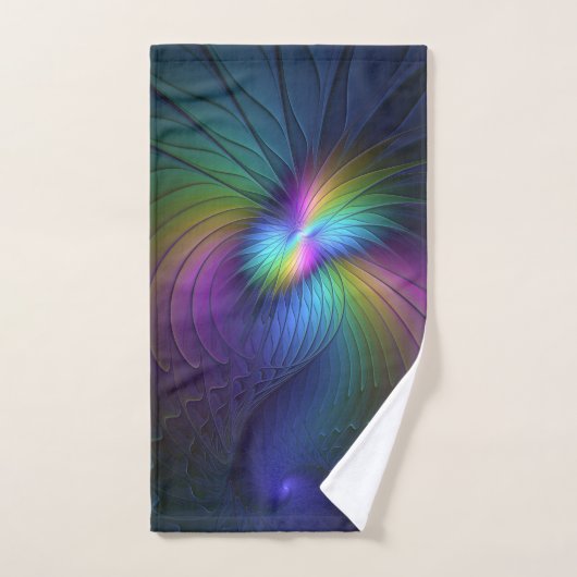 Farbenfroh mit blauem, modernem Abstraktem Fraktal Badhandtuch Set (Handtuch)