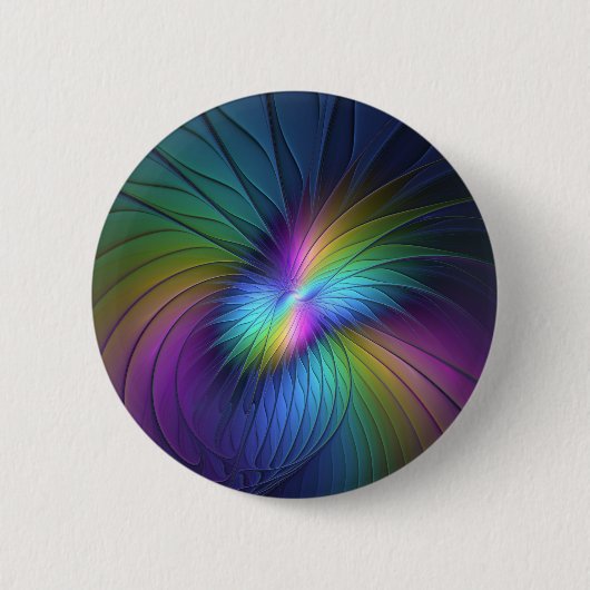 Farbenfroh mit blauem, modernem Abstraktem Fraktal Button (Vorderseite)