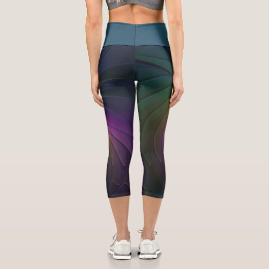 Farbenfroh mit blauem, modernem Abstraktem Fraktal Capri Leggings (Rückseite)