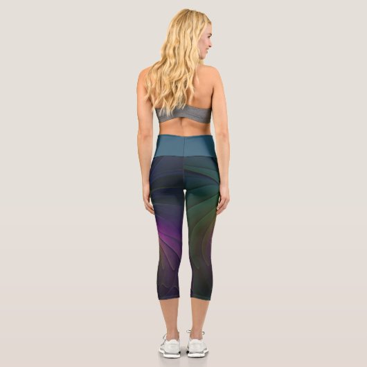 Farbenfroh mit blauem, modernem Abstraktem Fraktal Capri Leggings (Rückseite)