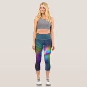 Farbenfroh mit blauem, modernem Abstraktem Fraktal Capri Leggings (Vorderseite)