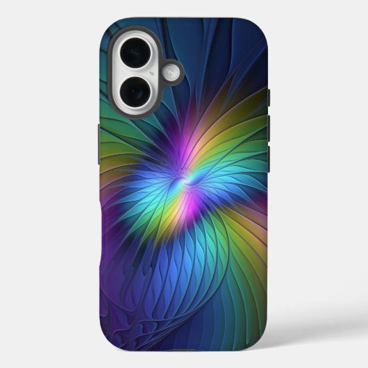 Farbenfroh mit blauem, modernem Abstraktem Fraktal Case-Mate iPhone Hülle (Rückseite)