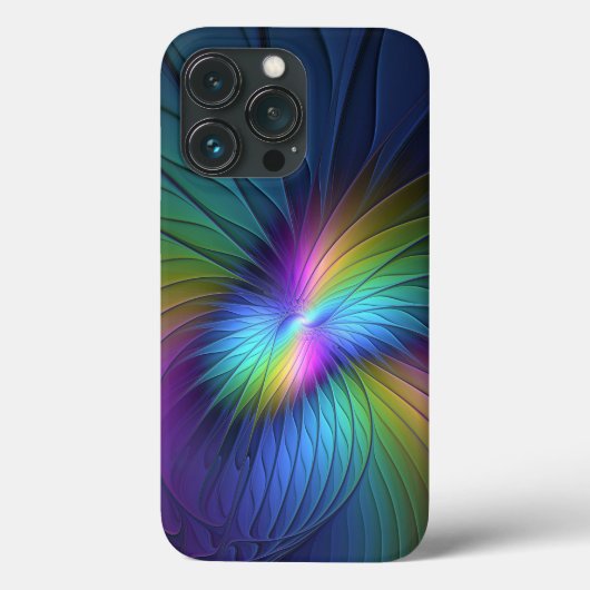 Farbenfroh mit blauem, modernem Abstraktem Fraktal Case-Mate iPhone Hülle (Rückseite)