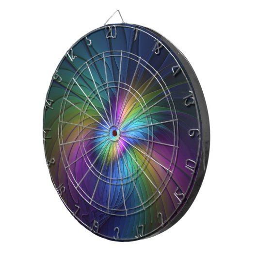 Farbenfroh mit blauem, modernem Abstraktem Fraktal Dartscheibe (Vorderseite rechts)