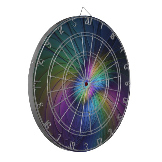 Farbenfroh mit blauem, modernem Abstraktem Fraktal Dartscheibe (Vorderseite Links)