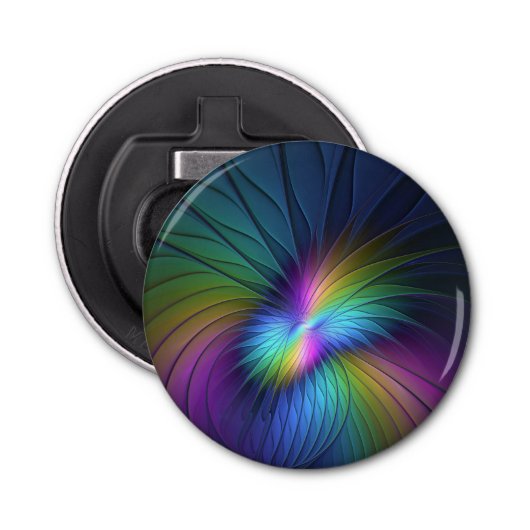 Farbenfroh mit blauem, modernem Abstraktem Fraktal Flaschenöffner (Vorderseite)