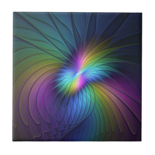 Farbenfroh mit blauem, modernem Abstraktem Fraktal Fliese