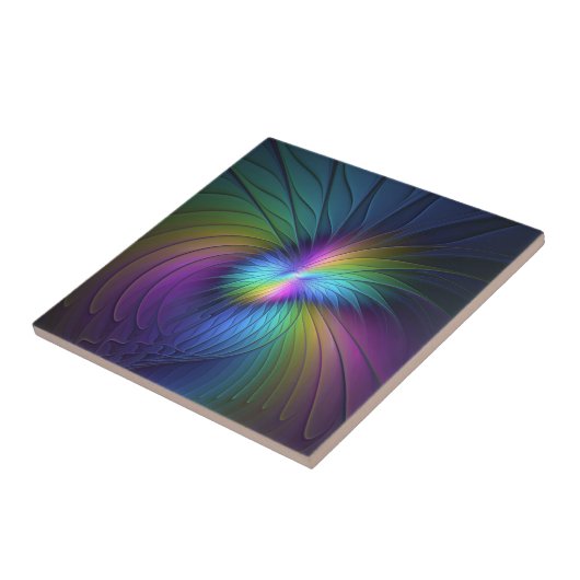 Farbenfroh mit blauem, modernem Abstraktem Fraktal Fliese (Seite)