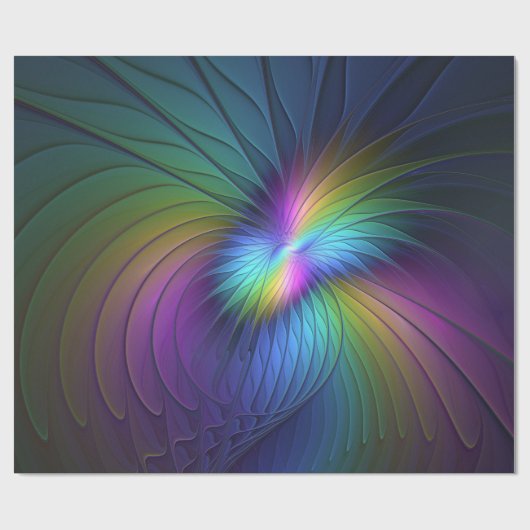 Farbenfroh mit blauem, modernem Abstraktem Fraktal Geschenkpapier (Flach)