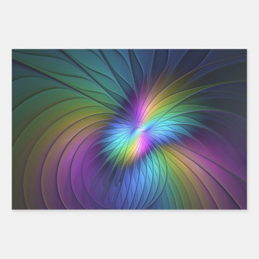 Farbenfroh mit blauem, modernem Abstraktem Fraktal Geschenkpapier Set (Vorderseite 3)