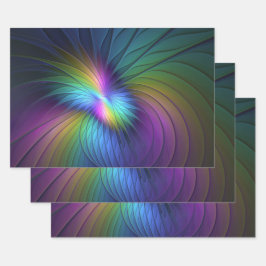 Farbenfroh mit blauem, modernem Abstraktem Fraktal Geschenkpapier Set