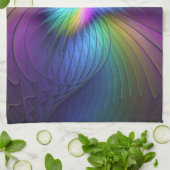 Farbenfroh mit blauem, modernem Abstraktem Fraktal Geschirrtuch (Gefaltet)