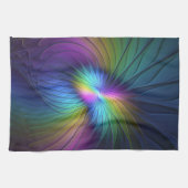 Farbenfroh mit blauem, modernem Abstraktem Fraktal Geschirrtuch (Horizontal)