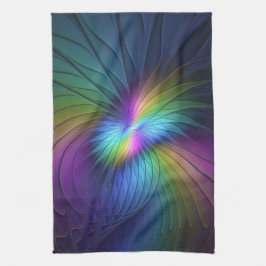 Farbenfroh mit blauem, modernem Abstraktem Fraktal Geschirrtuch