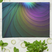 Farbenfroh mit blauem, modernem Abstraktem Fraktal Geschirrtuch (Gefaltet)