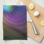 Farbenfroh mit blauem, modernem Abstraktem Fraktal Geschirrtuch (Viertel Falte)