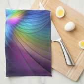 Farbenfroh mit blauem, modernem Abstraktem Fraktal Geschirrtuch (Viertel Falte)