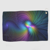 Farbenfroh mit blauem, modernem Abstraktem Fraktal Golfhandtuch (Horizontal)