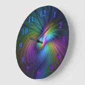 Farbenfroh mit blauem, modernem Abstraktem Fraktal Große Wanduhr (Winkel)