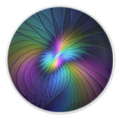 Farbenfroh mit blauem, modernem Abstraktem Fraktal Keramikknauf (Vorderseite)