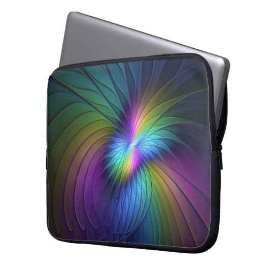 Farbenfroh mit blauem, modernem Abstraktem Fraktal Laptopschutzhülle (Vorderseite Links)