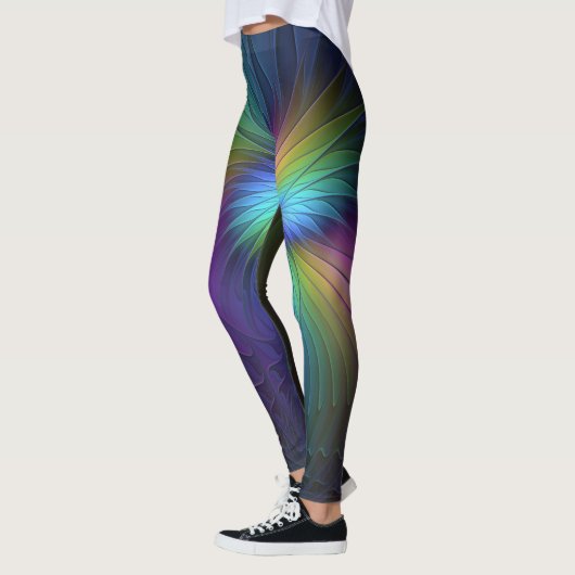 Farbenfroh mit blauem, modernem Abstraktem Fraktal Leggings (Links)