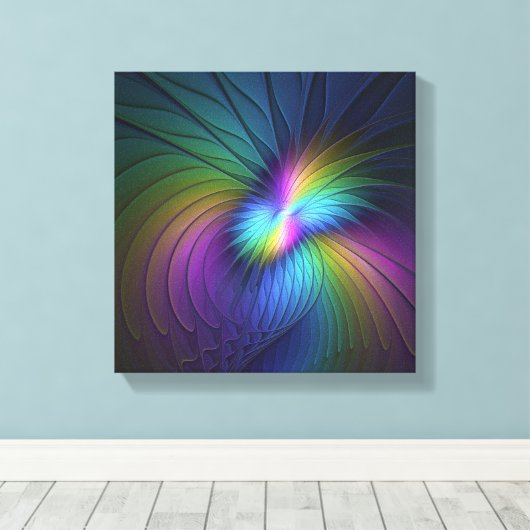 Farbenfroh mit blauem, modernem Abstraktem Fraktal Leinwanddruck (Insitu (Holzboden))