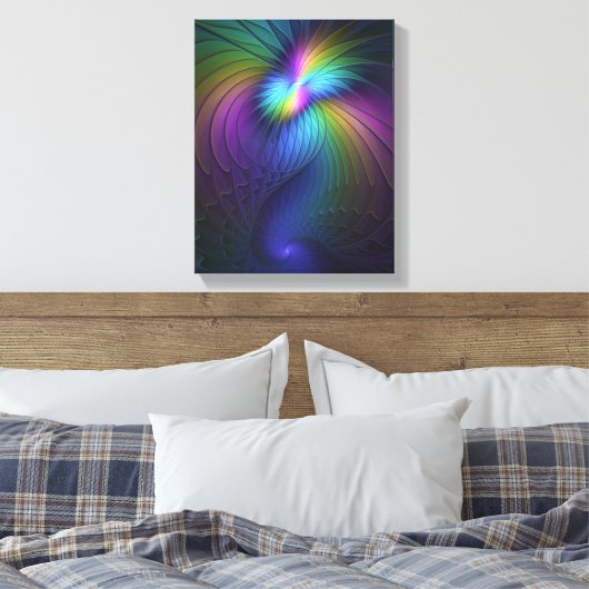 Farbenfroh mit blauem, modernem Abstraktem Fraktal Leinwanddruck (Insitu (Schlafzimmer))