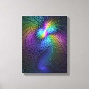 Farbenfroh mit blauem, modernem Abstraktem Fraktal Leinwanddruck