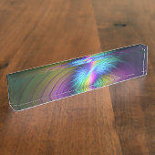 Farbenfroh mit blauem, modernem Abstraktem Fraktal Namensplakette (Seite)