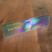 Farbenfroh mit blauem, modernem Abstraktem Fraktal Namensplakette (Seite)