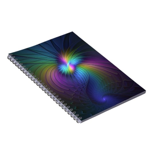 Farbenfroh mit blauem, modernem Abstraktem Fraktal Notizblock (Rechte Seite)