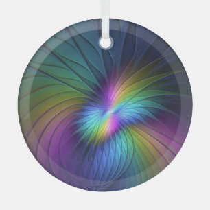 Farbenfroh mit blauem, modernem Abstraktem Fraktal Ornament Aus Glas
