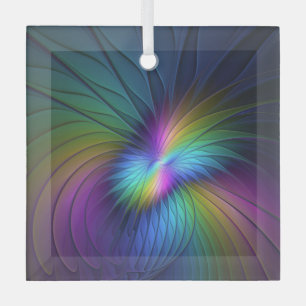 Farbenfroh mit blauem, modernem Abstraktem Fraktal Ornament Aus Glas