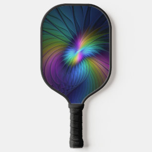 Farbenfroh mit blauem, modernem Abstraktem Fraktal Pickleball Schläger