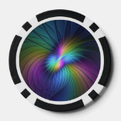 Farbenfroh mit blauem, modernem Abstraktem Fraktal Pokerchips (Rückseite)