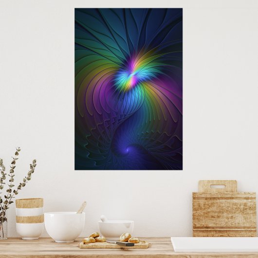 Farbenfroh mit blauem, modernem Abstraktem Fraktal Poster (Küche)