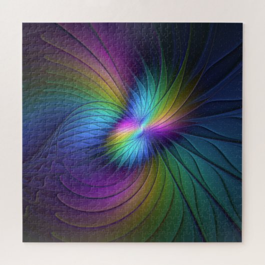 Farbenfroh mit blauem, modernem Abstraktem Fraktal Puzzle (Horizontal)