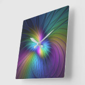 Farbenfroh mit blauem, modernem Abstraktem Fraktal Quadratische Wanduhr (Winkel)