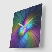 Farbenfroh mit blauem, modernem Abstraktem Fraktal Quadratische Wanduhr (Winkel)