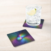 Farbenfroh mit blauem, modernem Abstraktem Fraktal Rechteckiger Pappuntersetzer (Vor Ort)