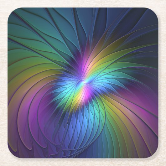 Farbenfroh mit blauem, modernem Abstraktem Fraktal Rechteckiger Pappuntersetzer (Vorderseite)