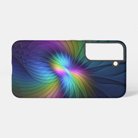 Farbenfroh mit blauem, modernem Abstraktem Fraktal Samsung Galaxy Hülle (Rückseite (Horizontal))