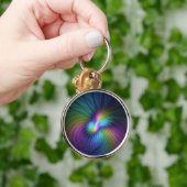 Farbenfroh mit blauem, modernem Abstraktem Fraktal Schlüsselanhänger (Hand)