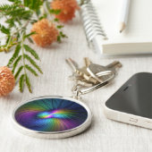 Farbenfroh mit blauem, modernem Abstraktem Fraktal Schlüsselanhänger (Seite)