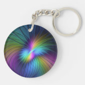 Farbenfroh mit blauem, modernem Abstraktem Fraktal Schlüsselanhänger (Rückseite)
